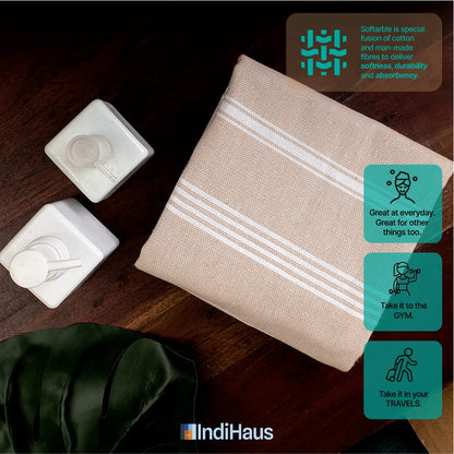 IndiHaus - Premium Extra Large Cotton Towel (6Ft X 3Ft) | Soft, Absorbent And Comfortable Towels For Bath Large Size | Quick Dry For Bath, Gym & Travel [ Serene Beige], 240 TC