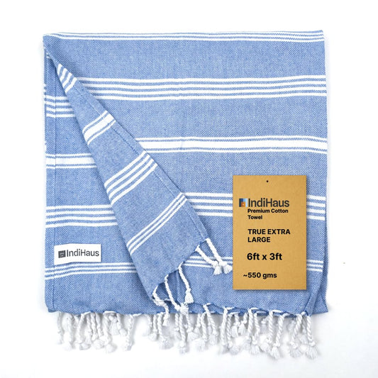 IndiHaus - Premium Extra Large Cotton Towel (6Ft X 3Ft) 250 Tc (XL) | Indihaus Blue