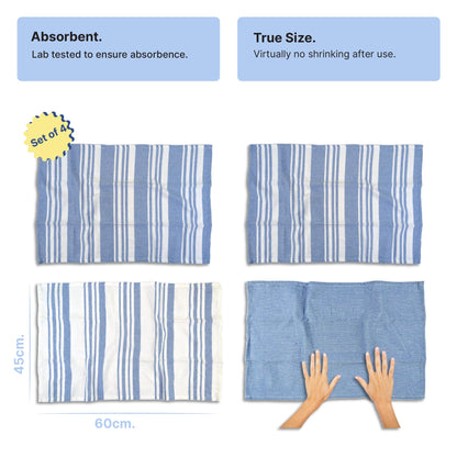 DuraCott, Absorbent Kitchen Towels, 2 x 1.5 Ft, Indihaus Blue. Pack of 4