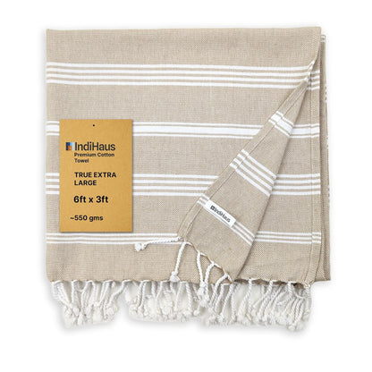 IndiHaus - Premium Extra Large Cotton Towel (6Ft X 3Ft) | Soft, Absorbent And Comfortable Towels For Bath Large Size | Quick Dry For Bath, Gym & Travel [ Serene Beige], 240 TC