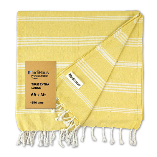 IndiHaus - Premium Extra Large Cotton Towel (6Ft X 3Ft) 250 Tc (XL) | Sunshine Yellow