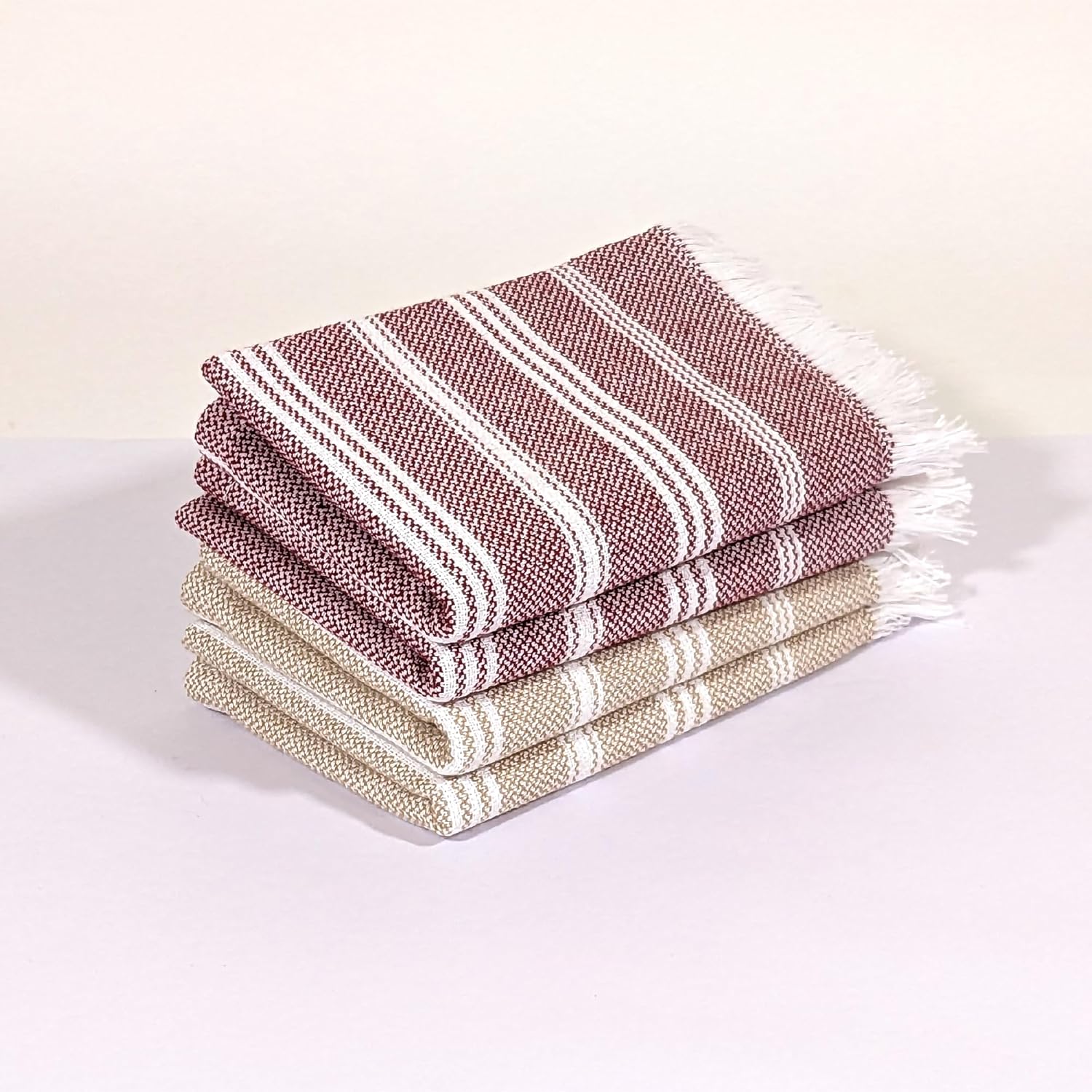 IndiHaus - Premium Cotton Hand Towel Set Of 4 (60Cm X 40Cm) | Soft, Absorbent Napkins For Hand Towel (4, Earthy Crimson & Serene Beige), 250 Tc