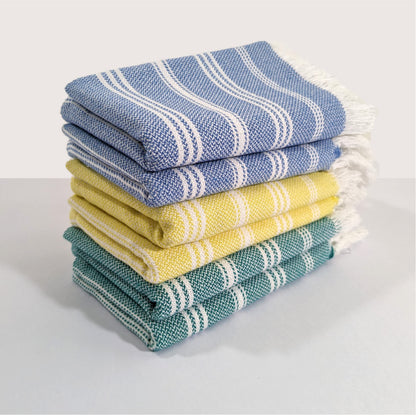 DuraCott, Vibrant Hand Towels, 2 x 1.5 Ft, Blue & Yellow & Teal. Pack of 6