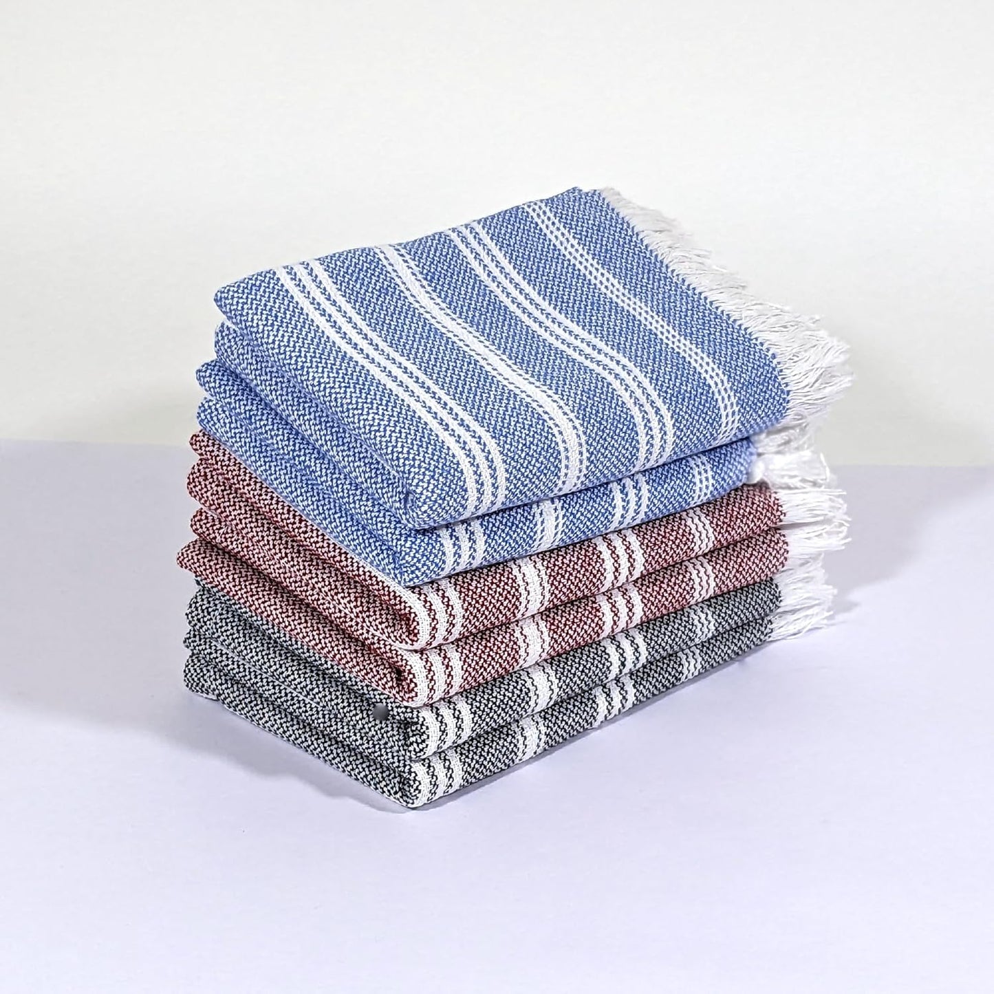 IndiHaus - Premium Cotton Hand Towel Set Of 6 (60Cm X 40Cm) | Soft, Absorbent Napkins For Hand Towel |Multi-Purpose Towel Set - Use As Face Towel Or Hand Towel (6, Blue, Crimson & Grey), 250 TC