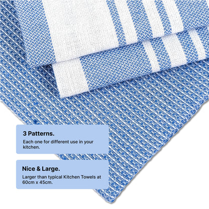 DuraCott, Absorbent Kitchen Towels, 2 x 1.5 Ft, Indihaus Blue. Pack of 4