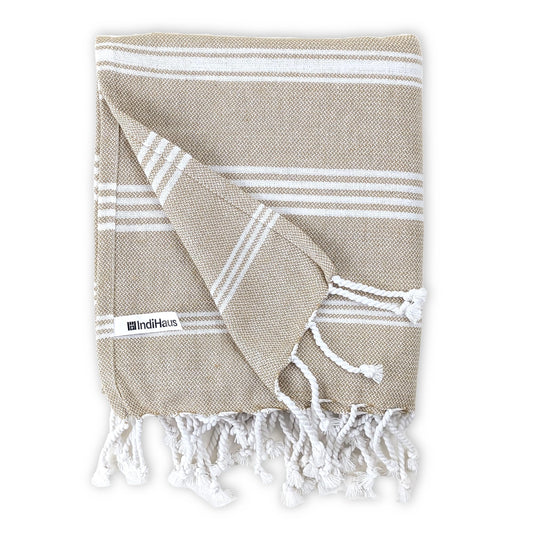 IndiHaus - Premium Large Cotton 250 Tc Towels For Bath (150Cm X 85Cm) | Serene Beige