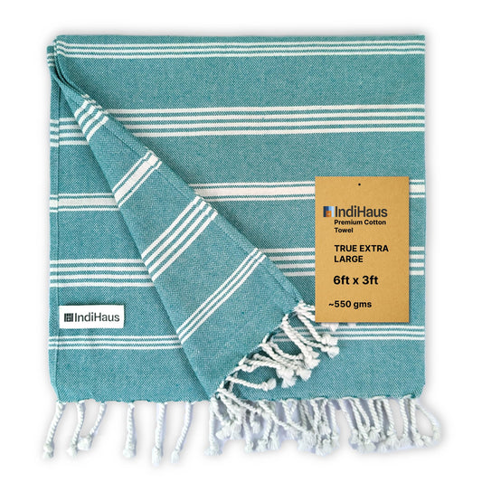 IndiHaus - Premium Extra Large Cotton Towel (6Ft X 3Ft) 250 Tc (XL) | Ocean Teal