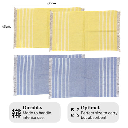 DuraCott, Vibrant Hand Towels, 2 x 1.5 Ft, Blue & Yellow. Pack of 4