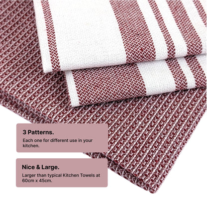 DuraCott, Absorbent Kitchen Towels, 2 x 1.5 Ft, Earth Crimson. Pack of 6