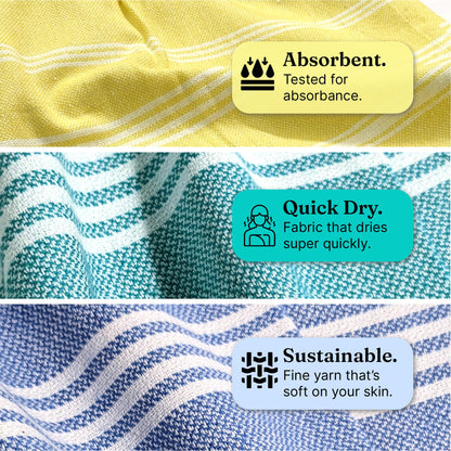 DuraCott, Vibrant Hand Towels, 2 x 1.5 Ft, Blue & Yellow & Teal. Pack of 6