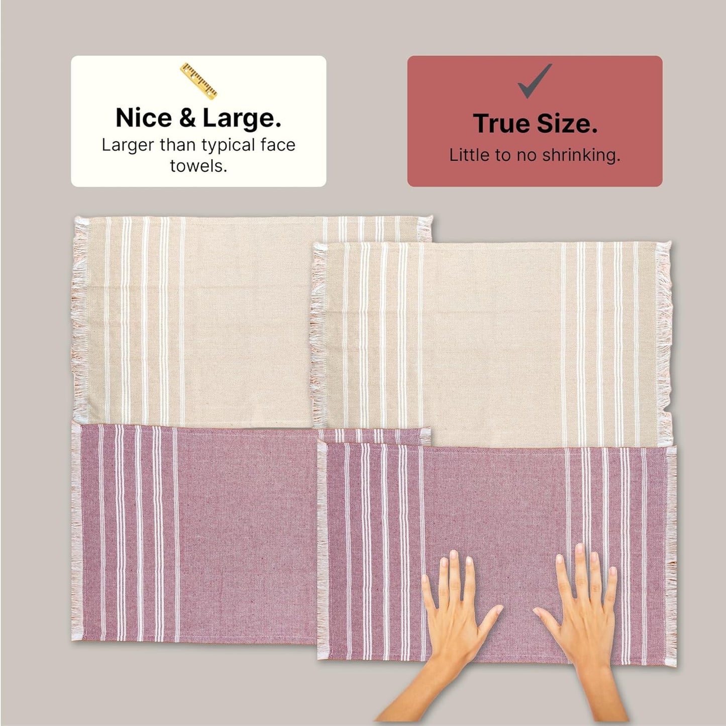 IndiHaus - Premium Cotton Hand Towel Set Of 4 (60Cm X 40Cm) | Soft, Absorbent Napkins For Hand Towel (4, Earthy Crimson & Serene Beige), 250 Tc