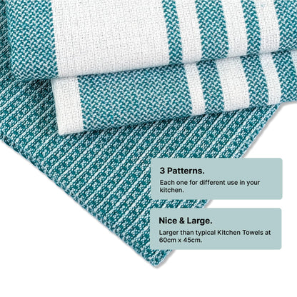 DuraCott, Absorbent Kitchen Towels, 2 x 1.5 Ft, Ocean Teal. Pack of 6