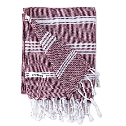 IndiHaus - Premium Large Cotton 250 Tc Towels For Bath (150Cm X 85Cm) | Earthy Crimson