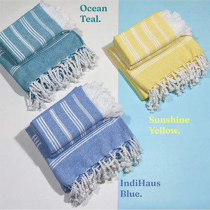 DuraCott, Vibrant Hand Towels, 2 x 1.5 Ft, Blue & Yellow & Teal. Pack of 6